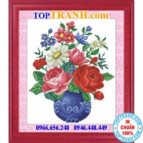Tranh thêu chữ thập bình hoa hồng